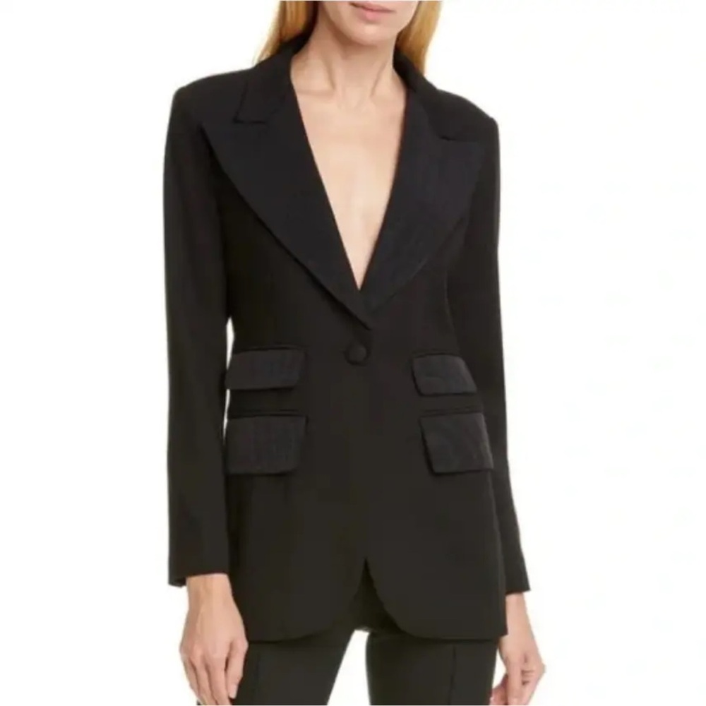 Smythe Birkin Tuxedo Black Peak Lapel One-Button Wool Blend Blazer Size 4